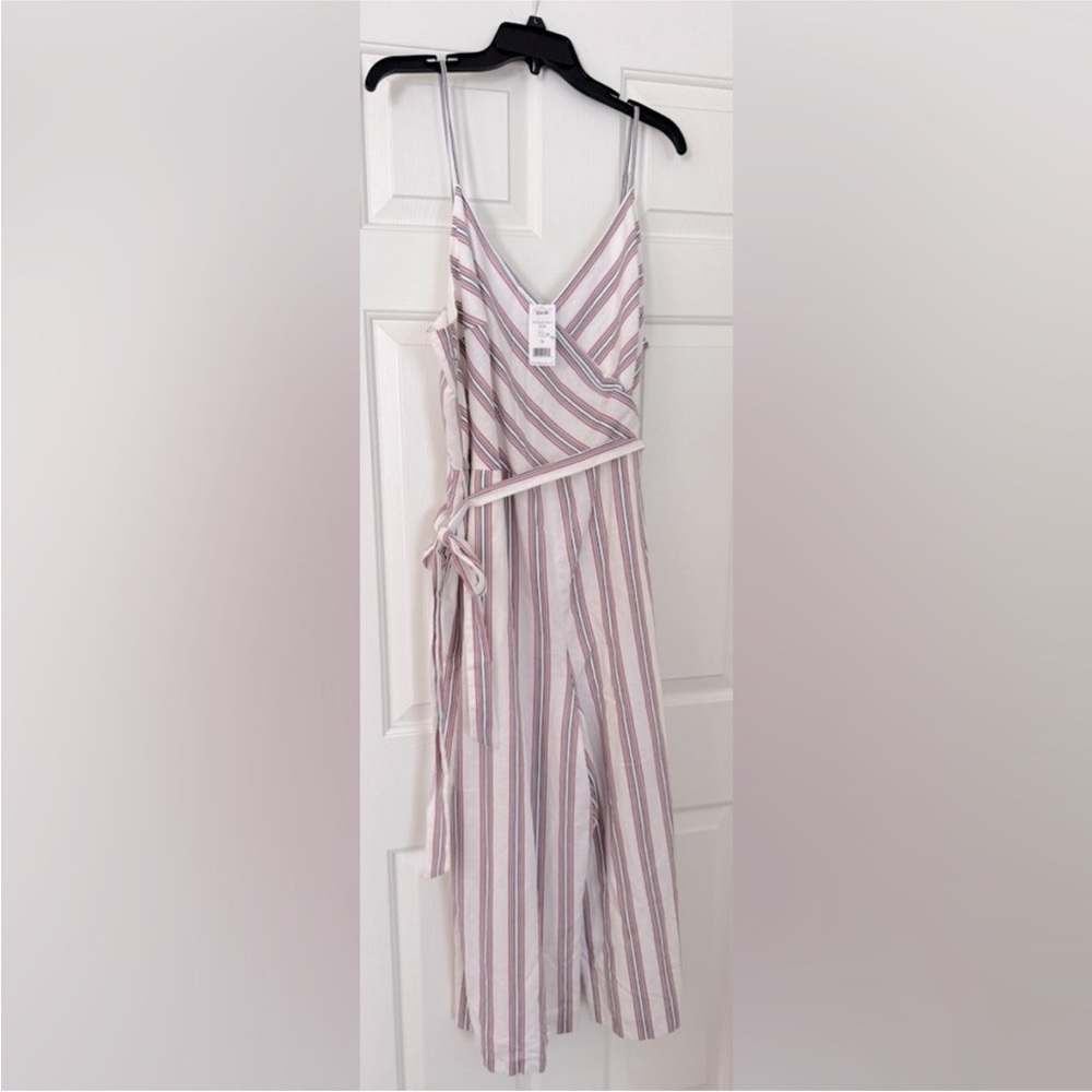 Banana Republic Pink and White Striped Wrap Jumpsuit size 18 beach cruise wear